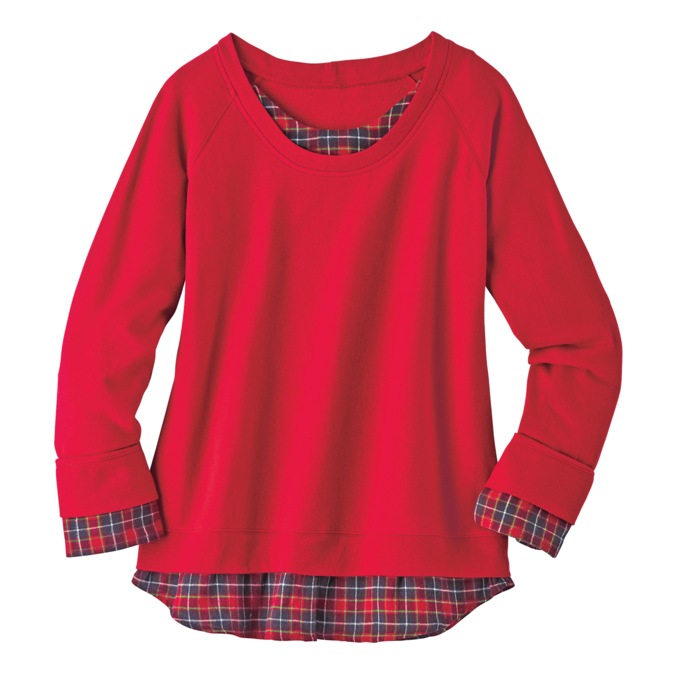 Plaid Accent Sweatshirt, Red, large