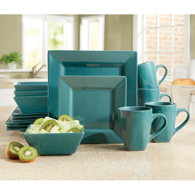 16-Piece Modern Square Dinnerware Set in Solid Colors, , large