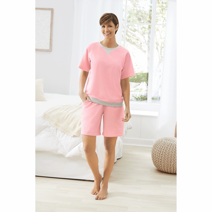 Contrast Trim Shorty PJ Set, , large