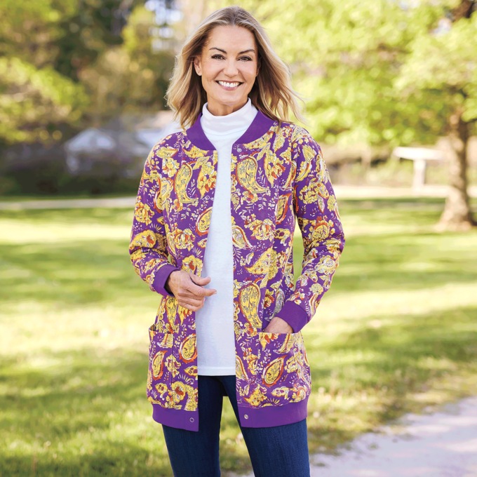 Snap-Front Cotton-Blend Women's Cardigan, , large