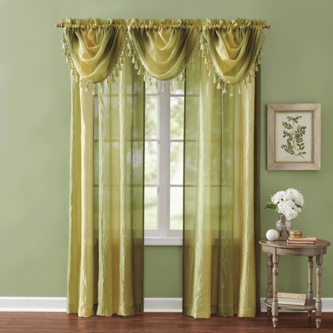 Ombr&eacute; Tasseled Waterfall Valance, Sage, large