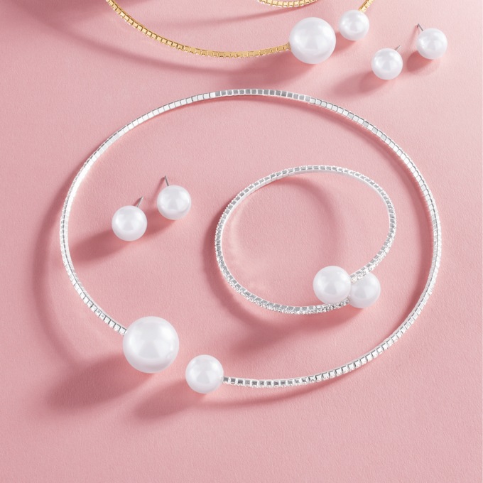 Faux-Pearl Crystal Jewelry Set , , large