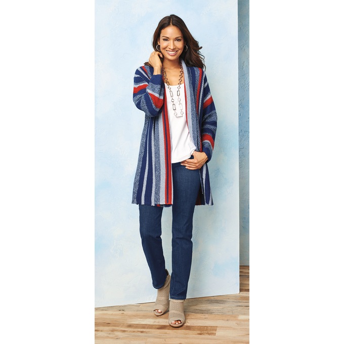 Striped Layering Duster, Blue Multi, large