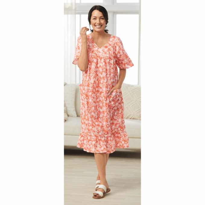 Sundress with Flounce, Coral Palm, large