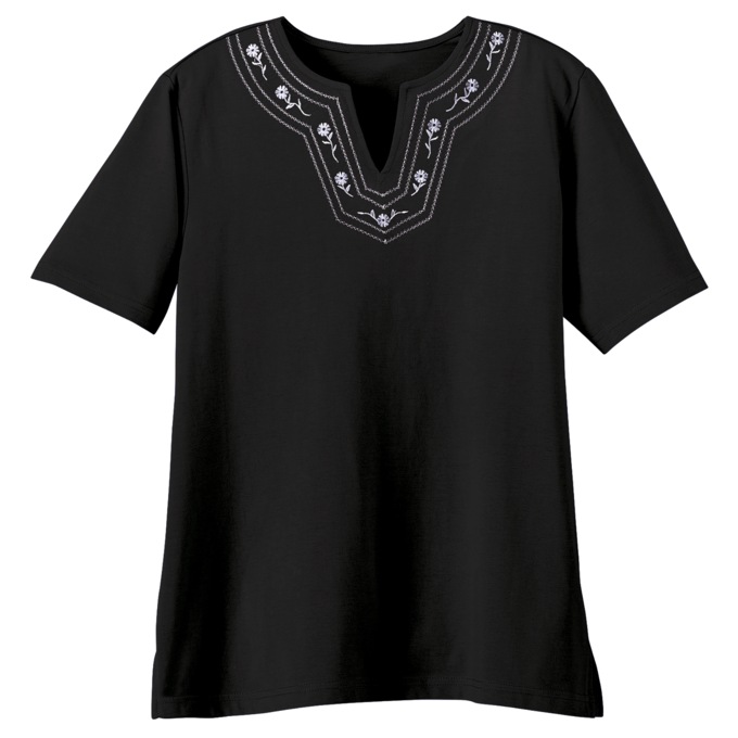 Embroidered Capri Set, Black White, large