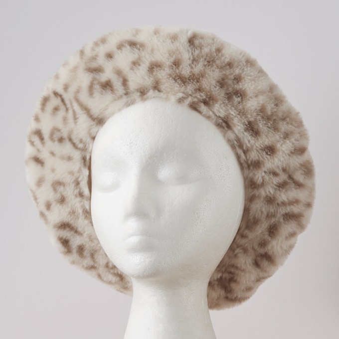 Faux Fur Beret, Snow Leopard, large