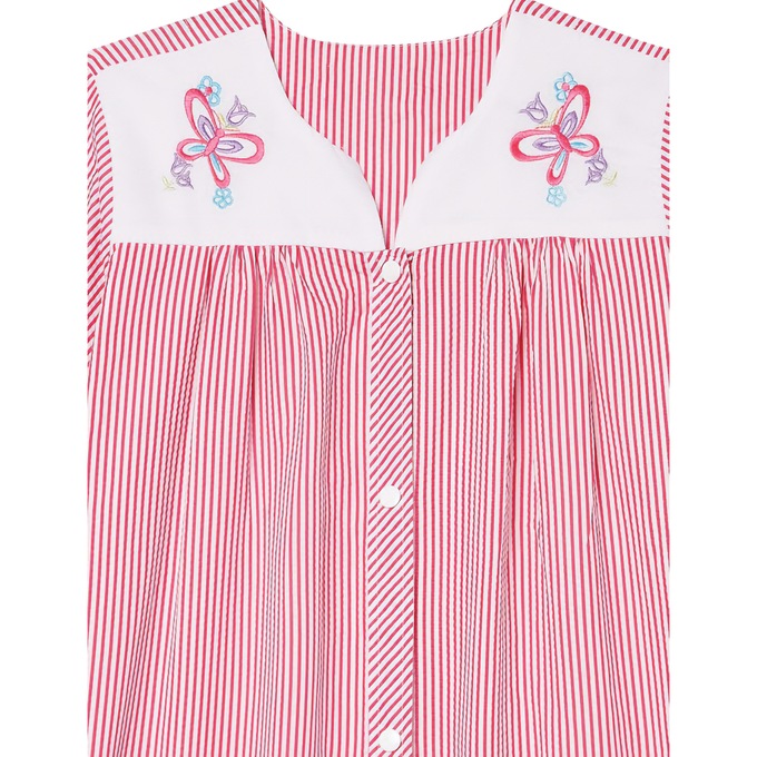 Duster With Embroidered Yoke, Boysenberry Stripe, large