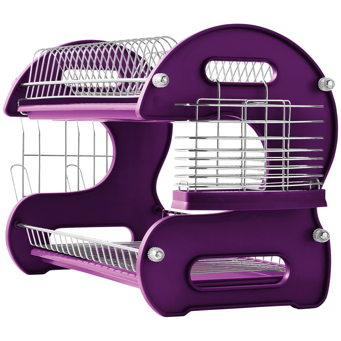 Space-Saving 2-Tier Dish Drying Rack with Utensil Holder, , large