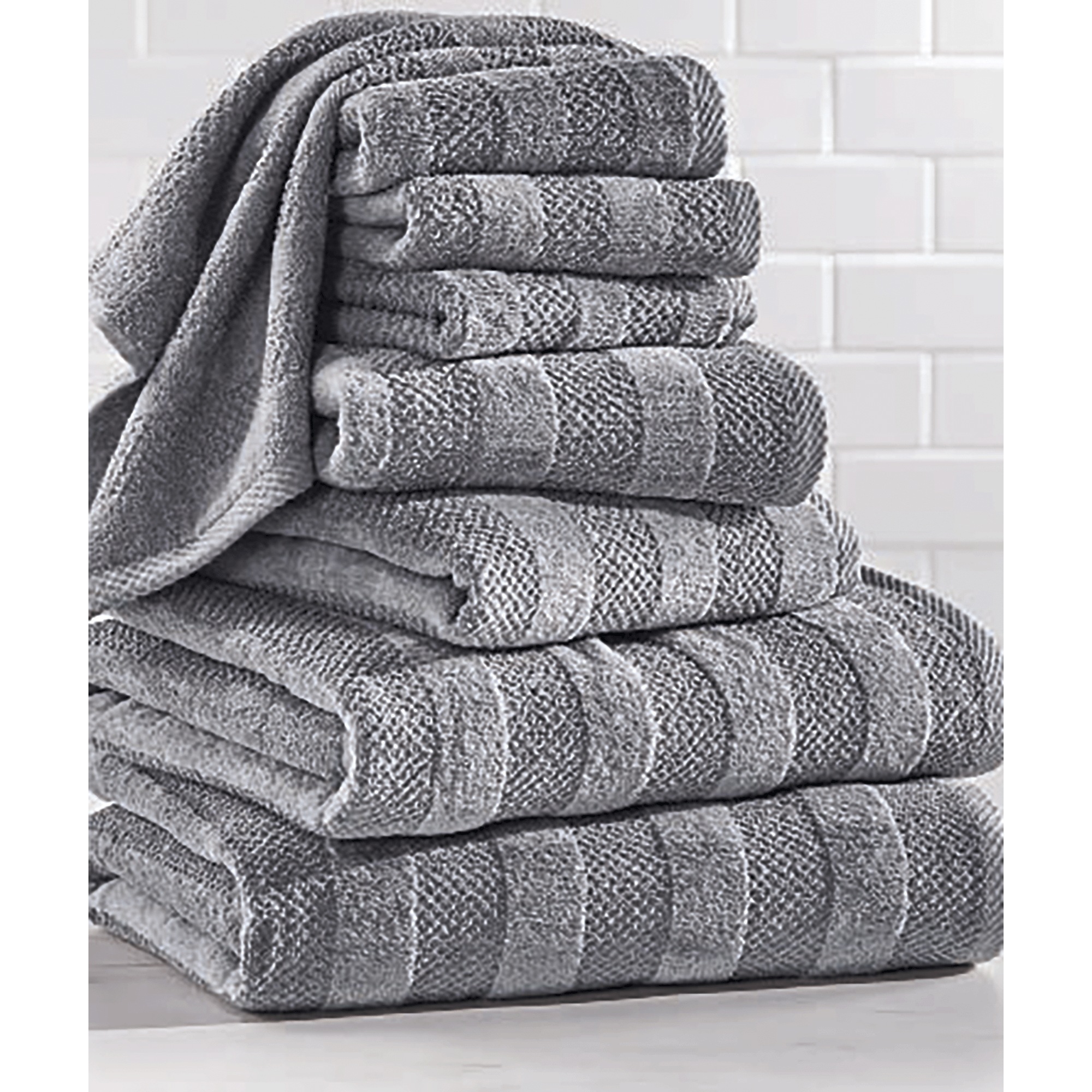 8-Piece Quick-Dry Cotton Bath Towel Set, Gray, large