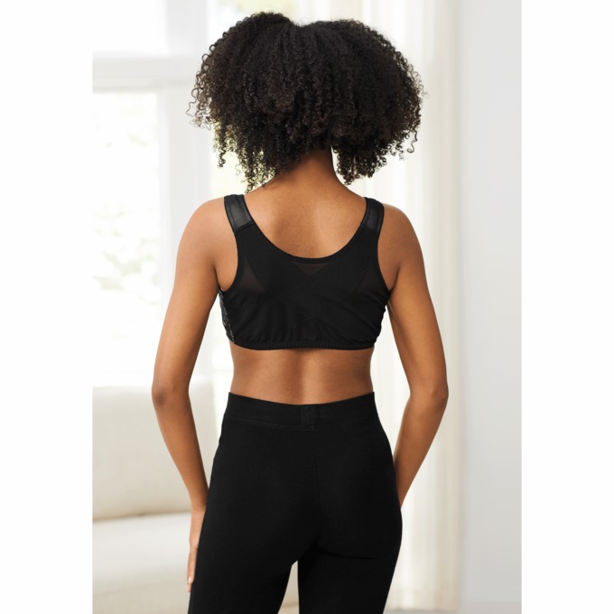 Front Close Posture Bra, Black Misty Rose, large