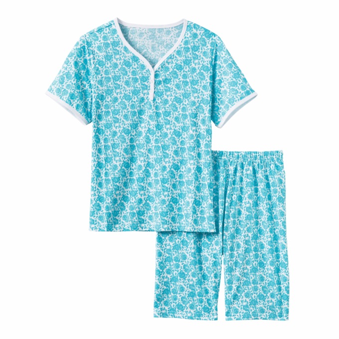 Print Shorty Pajama, Cyan Floral, large