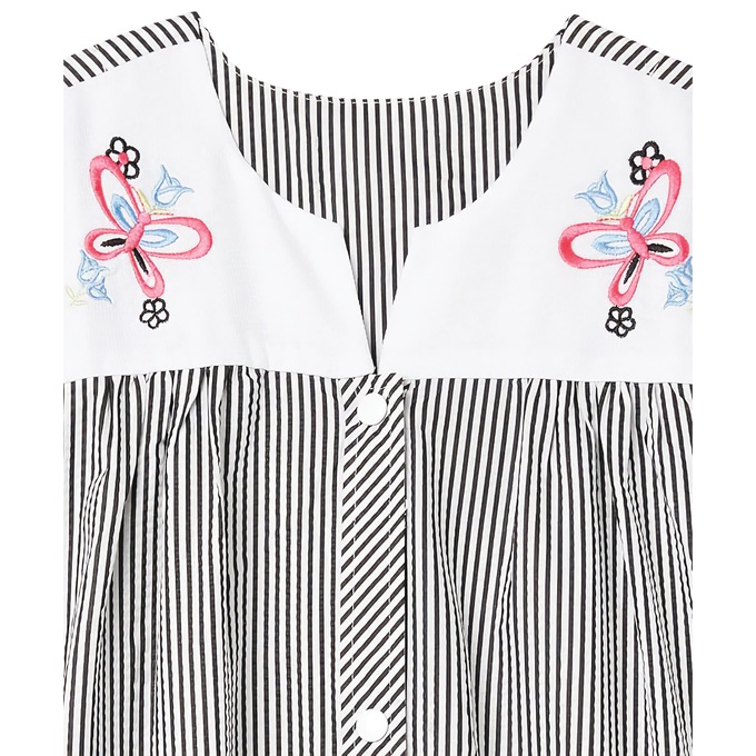 Duster With Embroidered Yoke, Black Stripe, large