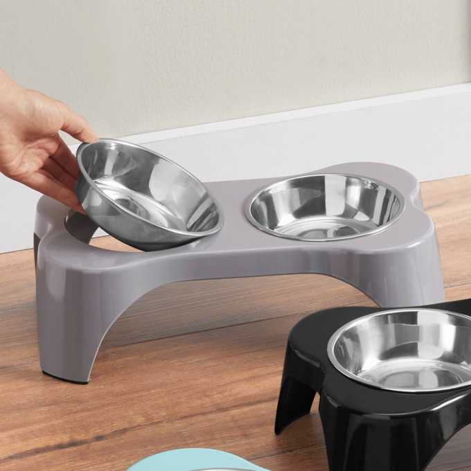 Elevated Feeder Pet Bowl, Gray, large