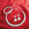 Silvertone Sparkling Crystal Jewelry Set with Necklace, Bracelet, and Earrings, , large