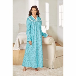 Flannel Nightgown with Lace Trim, , large