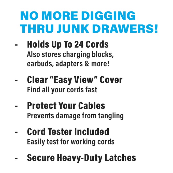 Cord Daddy Portable Cord Organizer with Built-in Cable Tester, Black, large