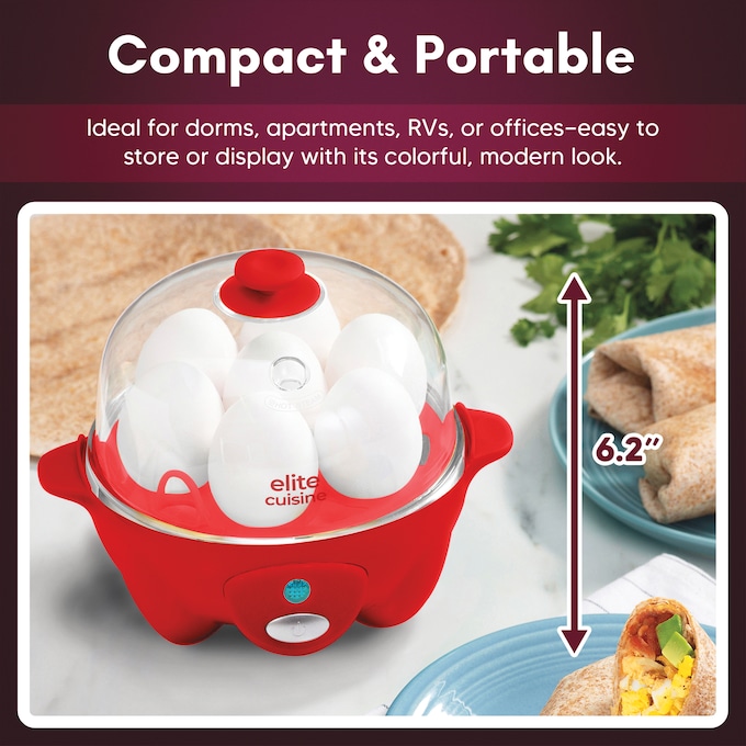 Elite Gourmet 7-Egg Cooker with Timer, Red, large