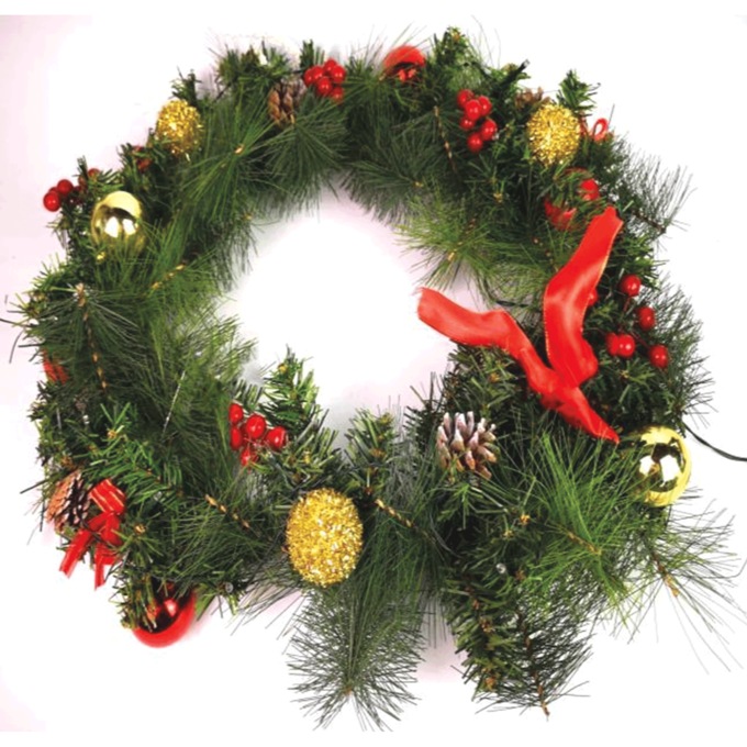 Pre-Lit Cordless Christmas Wreath, , large