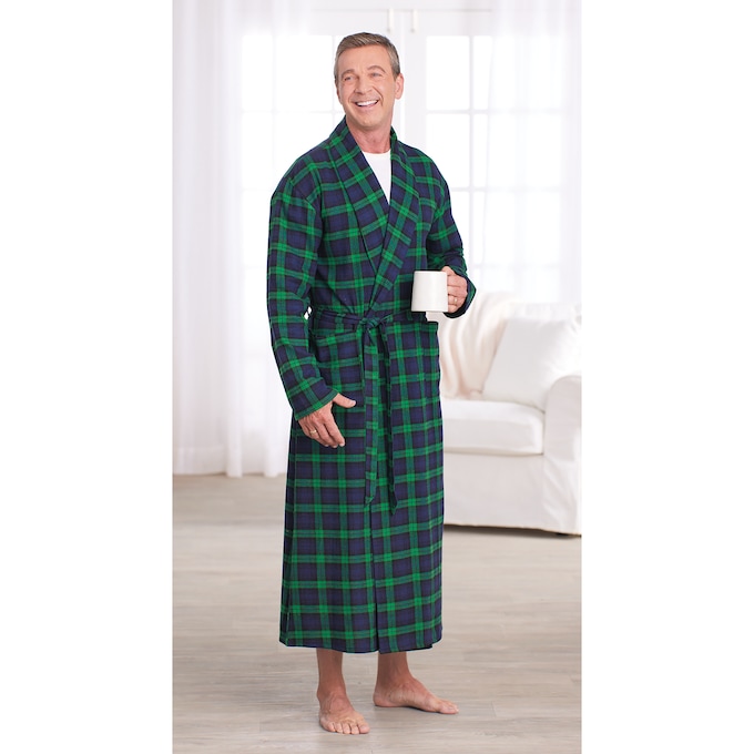 Men's Flannel Wrap Robe, , large