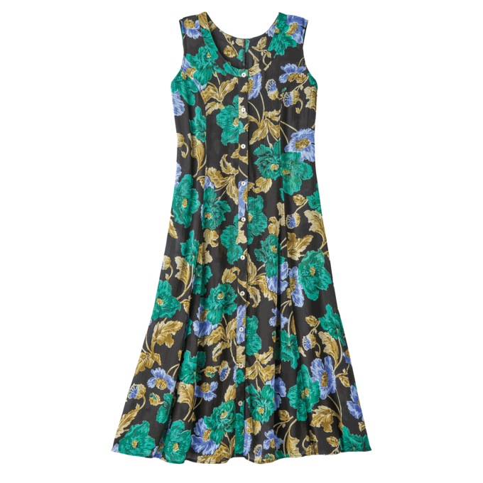 Sleeveless Button-Front Print Dress, Jade Floral, large