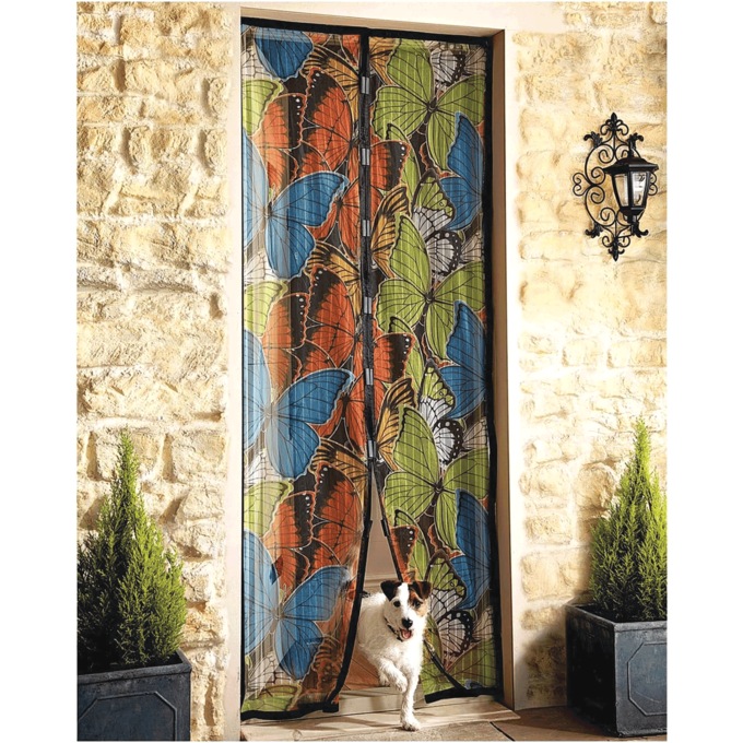 Butterfly-Print Mesh Screen Door, , large