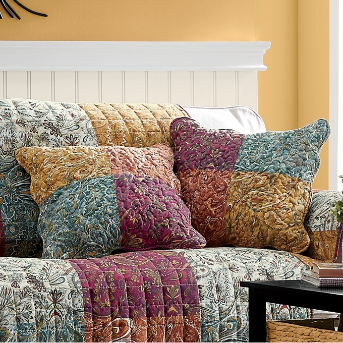 Quilted Furniture Protector and Pillow Cover, Patchwork Print, large