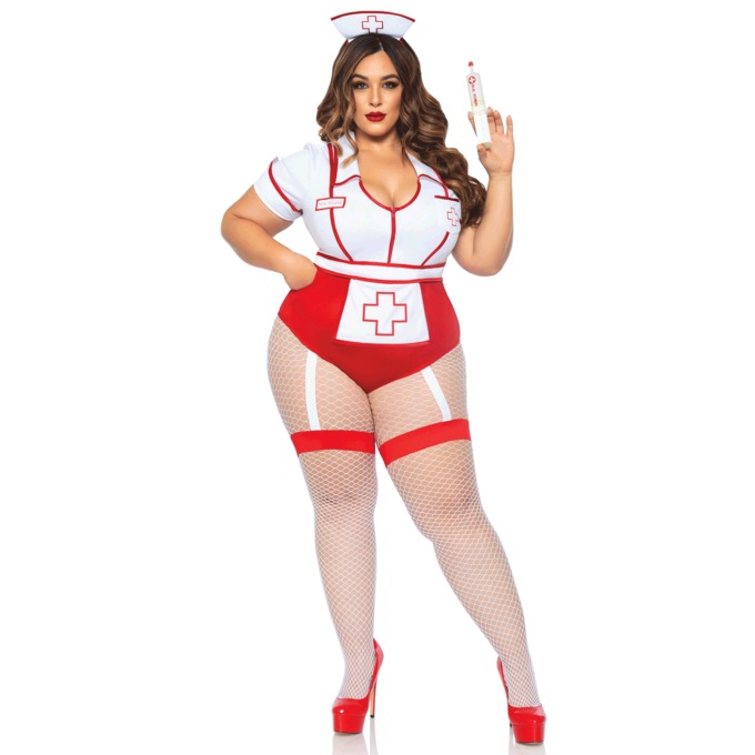Plus-Size 2-Piece Snap Crotch Nurse&rsquo;s Bodysuit Costume By Leg Avenue, , large
