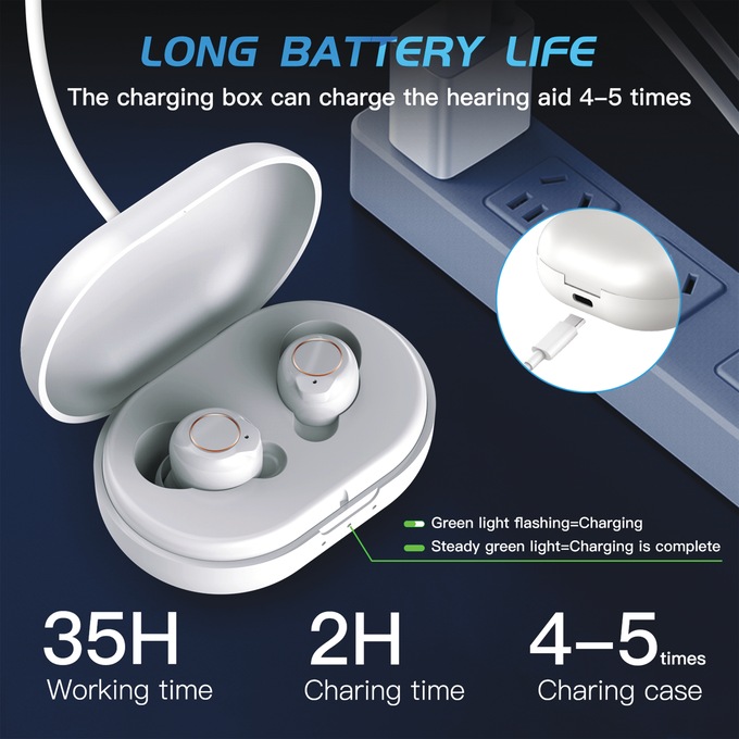 Bilateral Hearing Aids with Charging Case, White, large