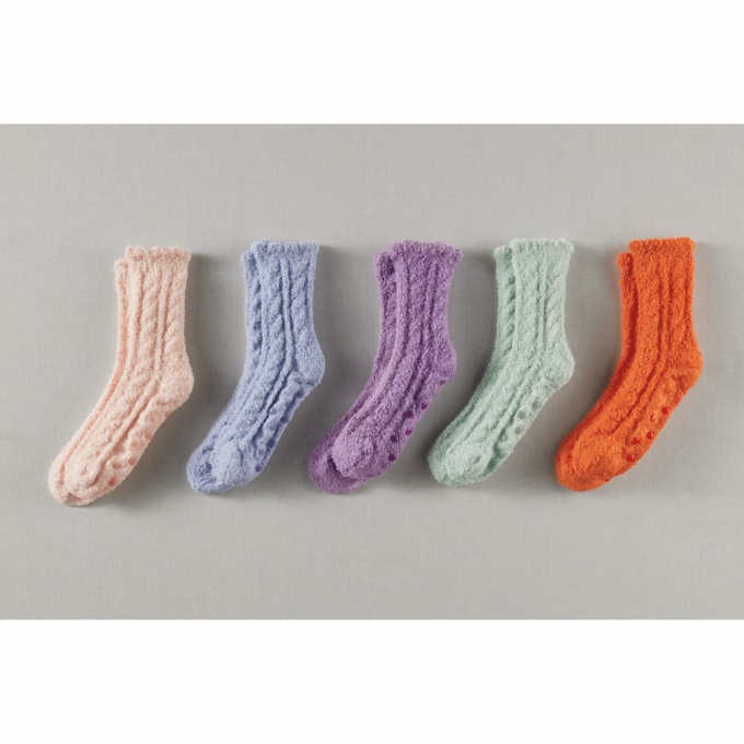5-Pair Cozy Knit Gripper Socks, , large