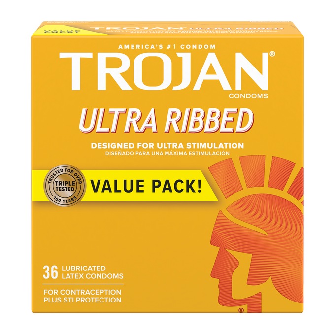 Trojan Ultra Ribbed Condoms—36 pack, , large