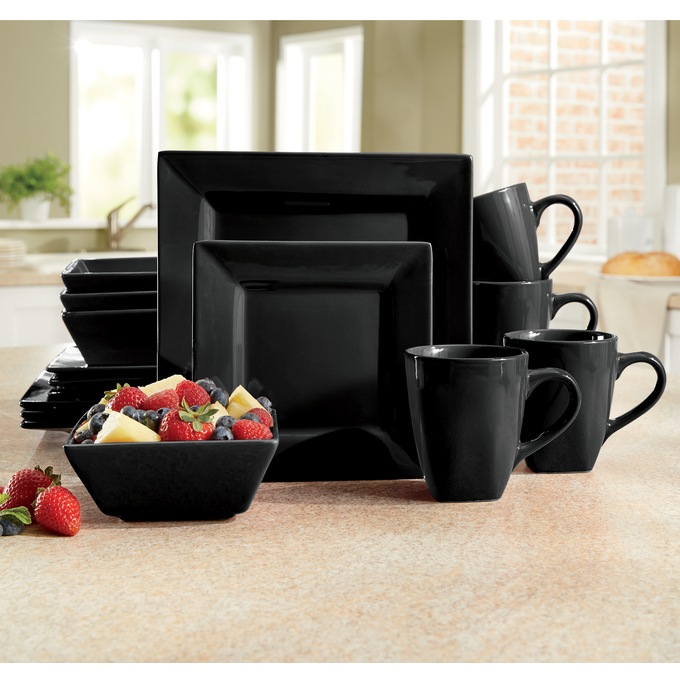 16-Piece Modern Square Dinnerware Set in Solid Colors, , large