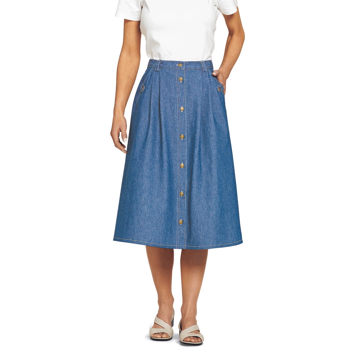 Women Multi Button Sheath Denim Skirt Dress