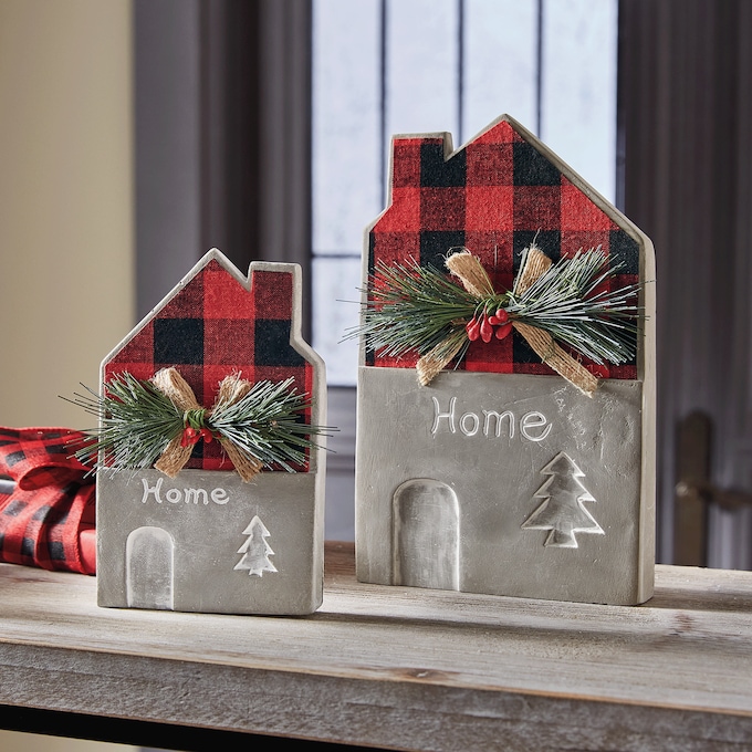 Set of 2 Plaid Cement Houses, , large