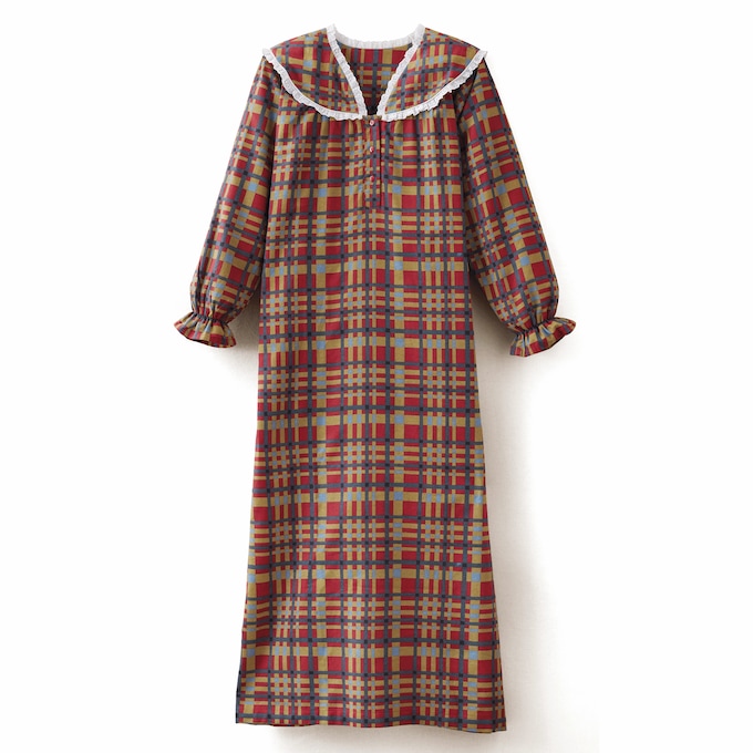 Flannel Nightgown with Lace Trim