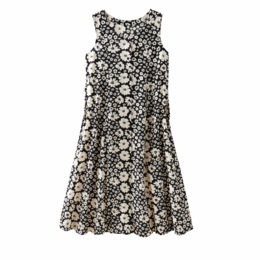 Sleeveless Button-Front Printed Dress, , large