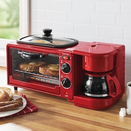3-in-1 Breakfast Maker with Grill, Bake, Toast &amp; Brew Functions, , large