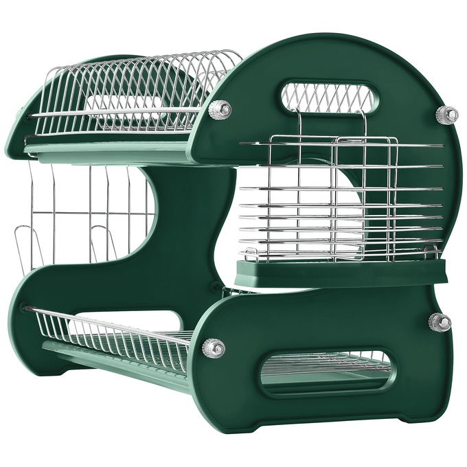 Space-Saving 2-Tier Dish Drying Rack with Utensil Holder, , large