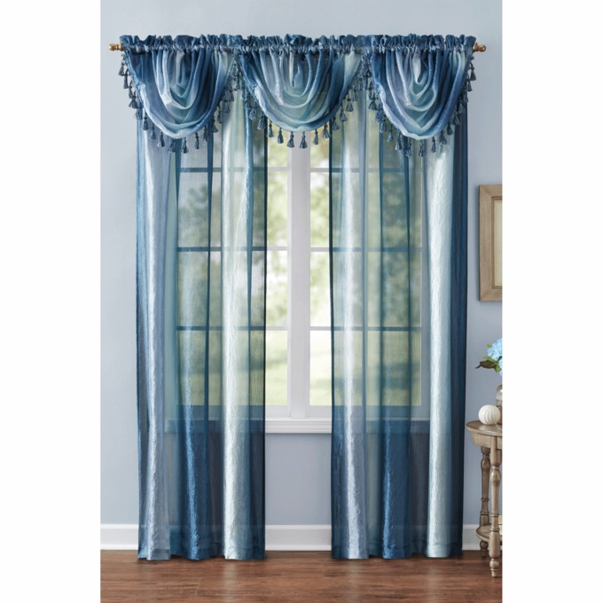 Ombr&eacute; Tasseled Waterfall Valance, Blue, large