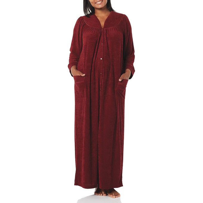 Snap-Front Long Terry Robe, Wine, large