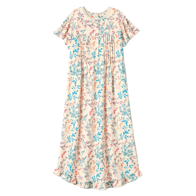 Knit Gown With Embroidery, Ivory Print, large