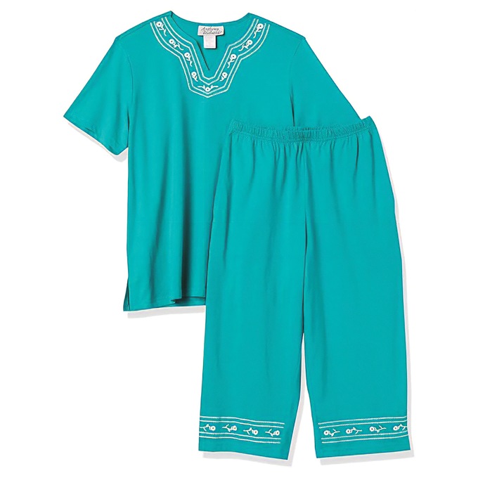 Embroidered Capri Set, Jade, large