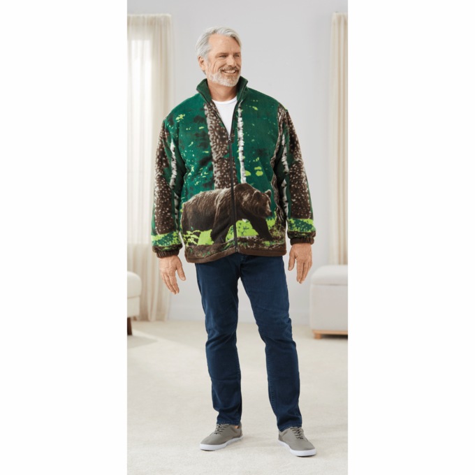 Men's Animal Fleece Jacket, Bear, large
