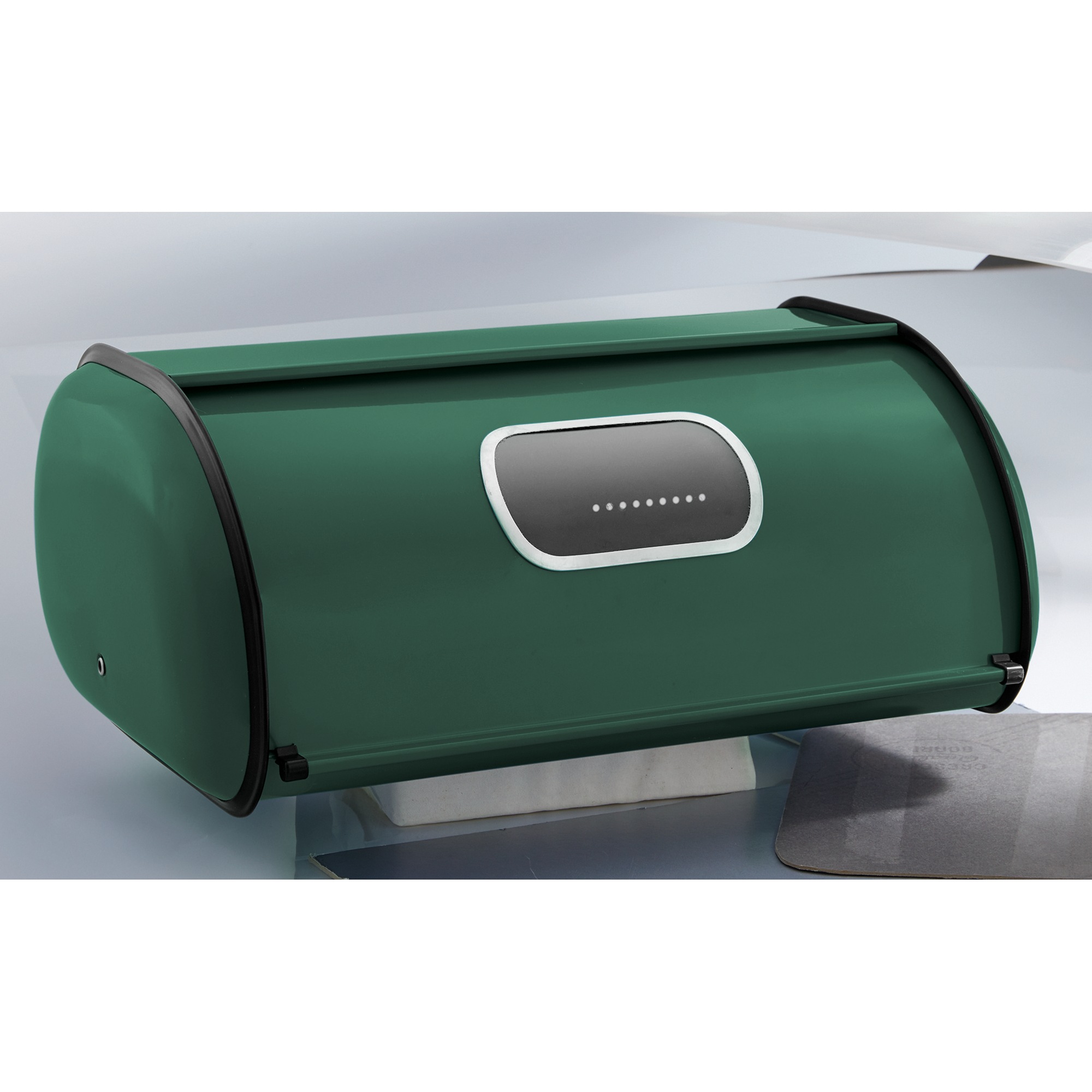 Stainless Steel Breadbox with Window, Evergreen, large