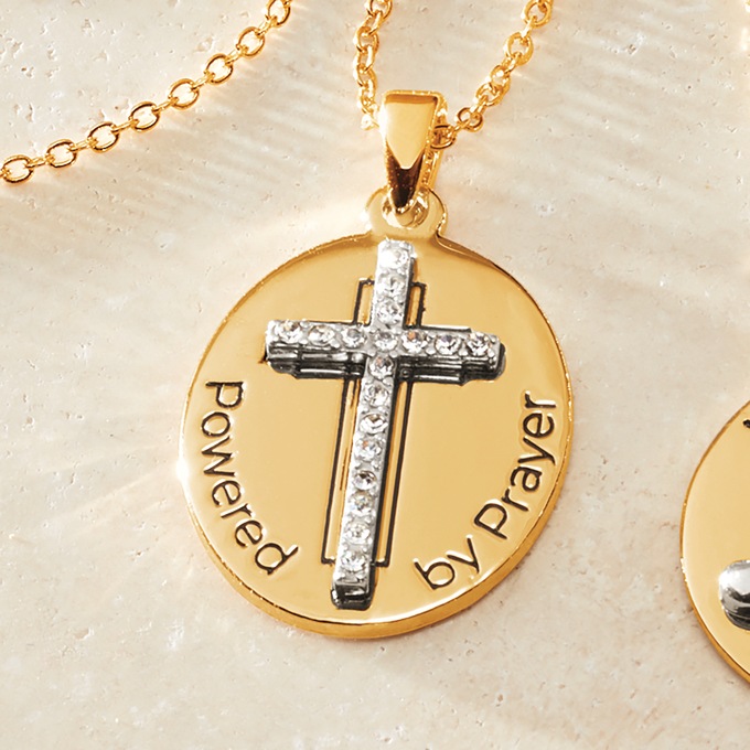 Goldtone Faith Round Pendant, , large