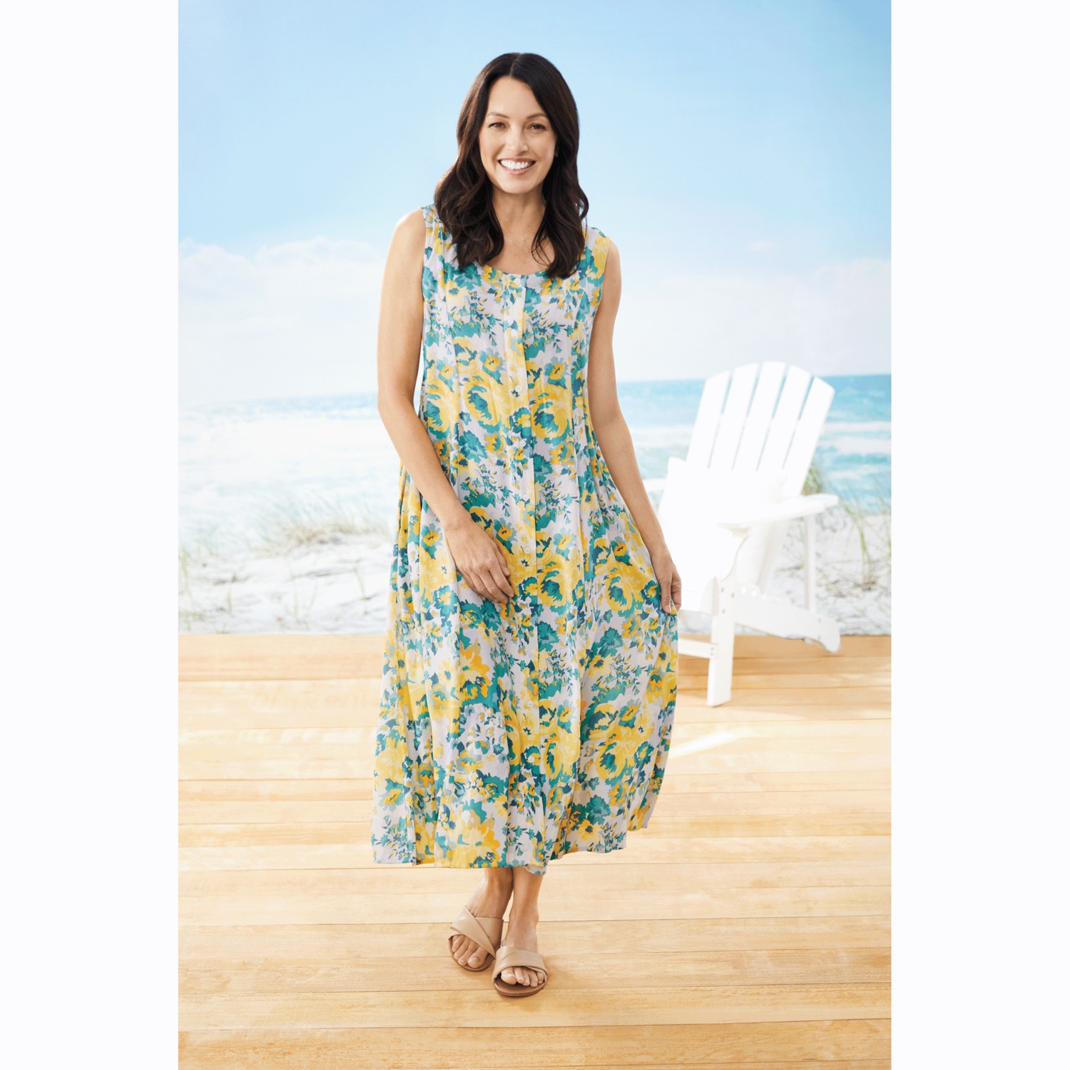 Sleeveless Button-Front Printed Dress | Dr. Leonard's
