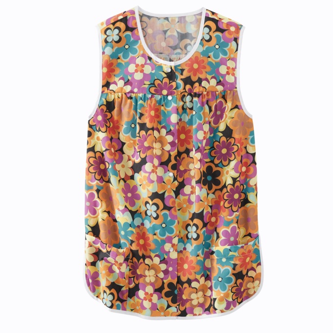 Easy-Care Button-Front Cobbler Apron, Flower Power, large