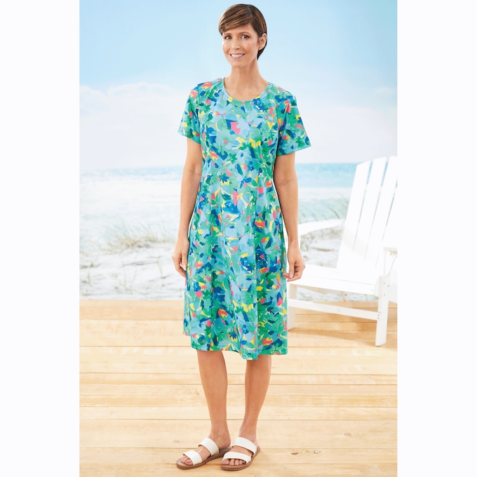 Short-Sleeve Brushstroke Dress, , large