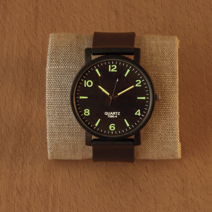 Glow-in-the-Dark Dial Watch, Black, large