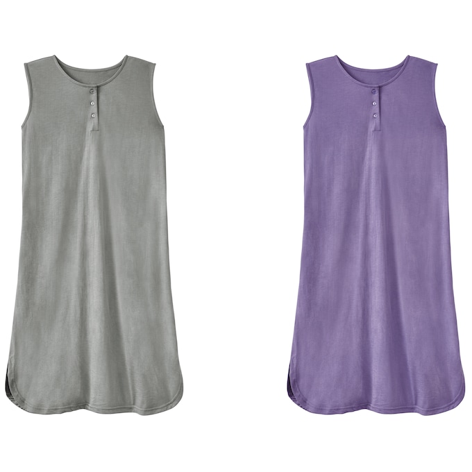 2-Pack Henley Sleeveless Nightshirt, , large