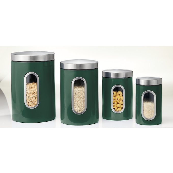 Set of 4 Window Canisters with Stainless Steel Lids, , large
